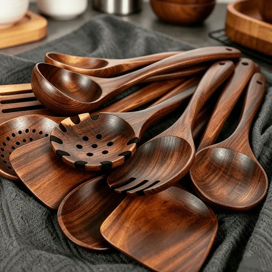 Set de utensilios de cocina de teca natural